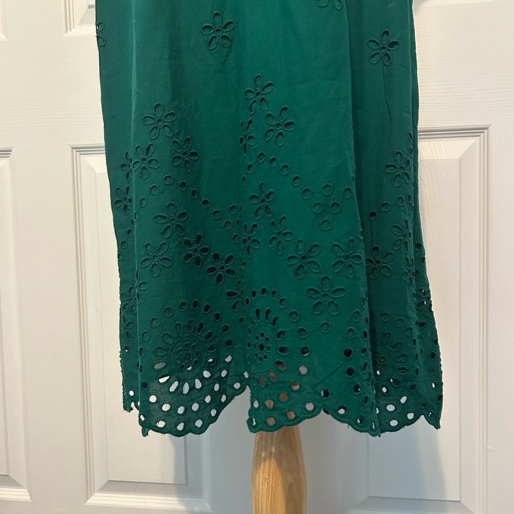 LOFT Emerald Green Cotton Embroidered Floral Shift Dress - Picture 3 of 7